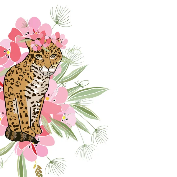 꽃과 동물 로역하는 스타일의 삽화 — 스톡 사진