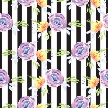 El boyaması suluboya çiçek tasarım desen gül