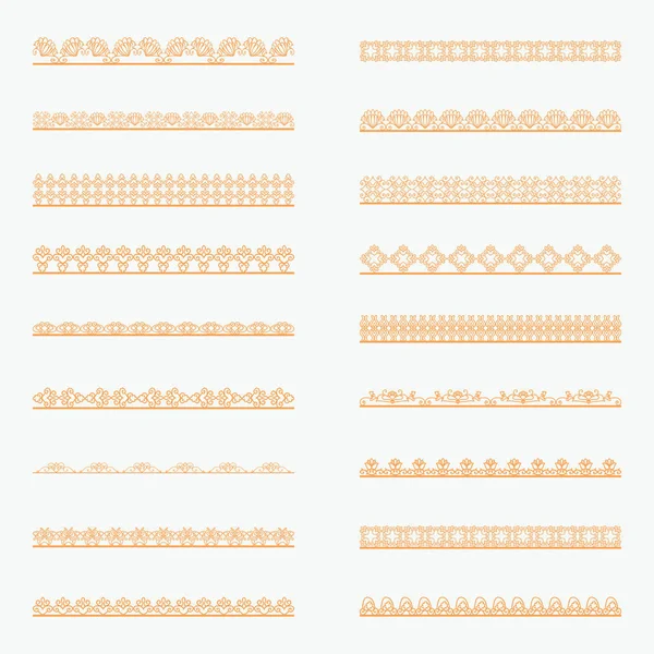 Uppsättning av horisontella isolerade Orange spets gränser för design — Stock vektor