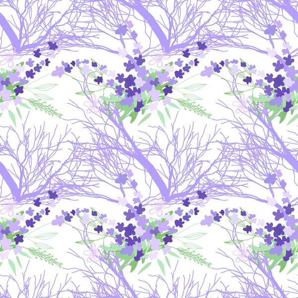 Nahtloses Muster mit Sommerblumen und Blättern auf weißem Hintergrund — Stockfoto