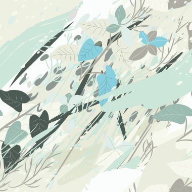 Ağaçlar, dallar, çimenler ve suluboya lekeli askeri kamuflaj dokusu.