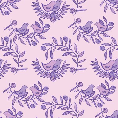 Kuşlar ile Vintage çiçek sorunsuz arka plan