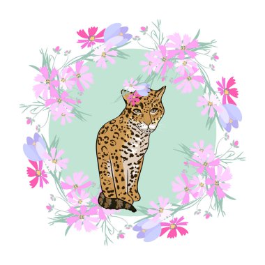 Çiçekler ve hayvanlarla geçmişe dönük illüstrasyon