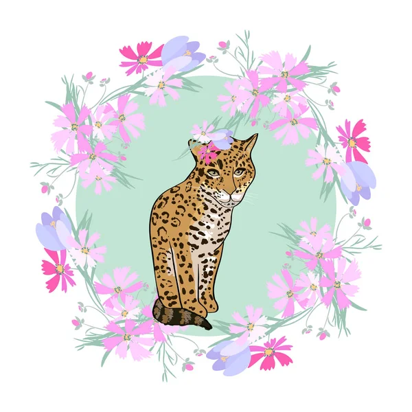 Çiçekler ve hayvanlarla geçmişe dönük illüstrasyon