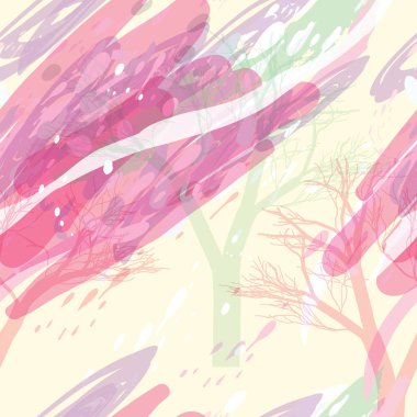 Ağaçlar, dallar, çimenler ve suluboya lekeli askeri kamuflaj dokusu.