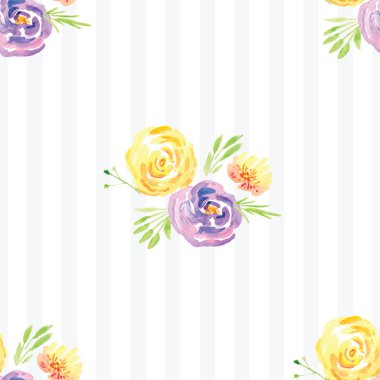 Elle boyanmış suluboya çiçek desenli