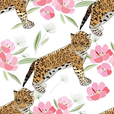 Çiçekler ve hayvanlarla geçmişe dönük illüstrasyon