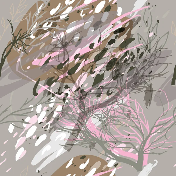 Vojenská maskovací textura se stromy, větvemi, trávou a akvarely — Stockový vektor