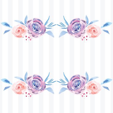 Elle boyanmış suluboya çiçekli gül deseni. Düğün davetiyeleri ve tebrik kartları için dekoratif çiçek tasarımı.