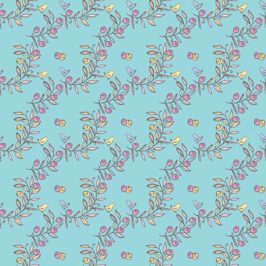 Kuşlar ile Vintage çiçek sorunsuz arka plan