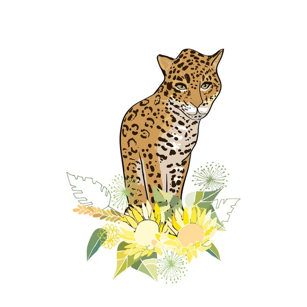 Ilustración botánica de estilo retro con flores y animales — Foto de Stock