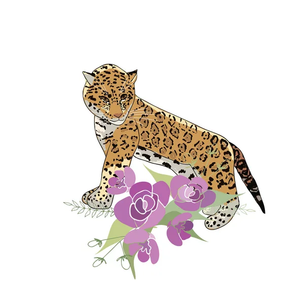 Retro style Illustration with flowers and animal — Stock Photo, Image
