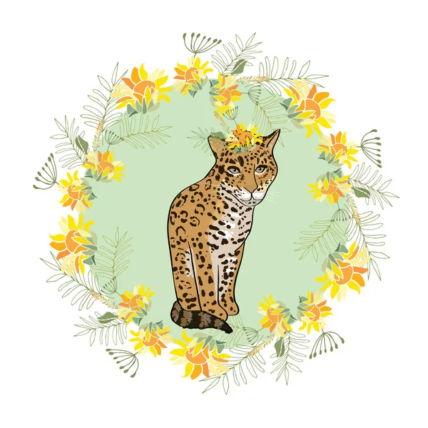 Retro style Illustration with flowers and animal — Stock Photo, Image