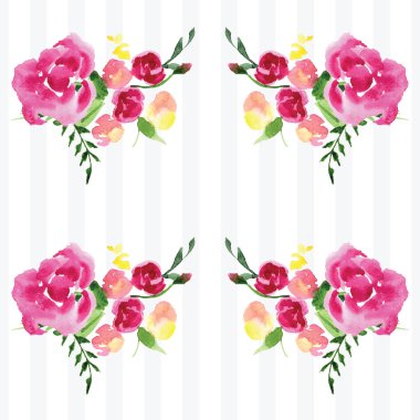 Elle boyanmış suluboya çiçek desenli