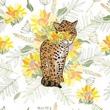 Çiçekler ve hayvanlarla geçmişe dönük illüstrasyon