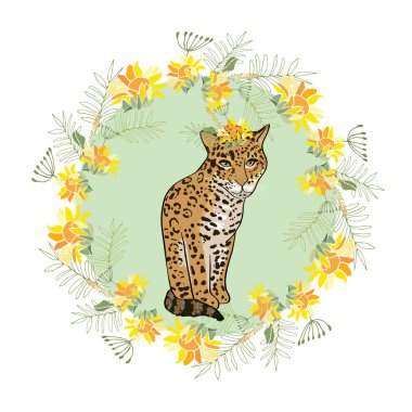 Çiçekler ve hayvanlarla geçmişe dönük illüstrasyon