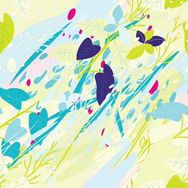Texture de camouflage militaire avec des arbres, des branches, de l'herbe et des taches d'aquarelle — Image vectorielle