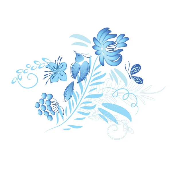 Set of blue flowers and bird — Stock Photo, Image