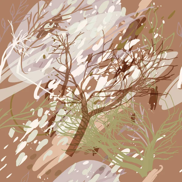 Ağaçlar, dallar, çimenler ve suluboya lekeli askeri kamuflaj dokusu.