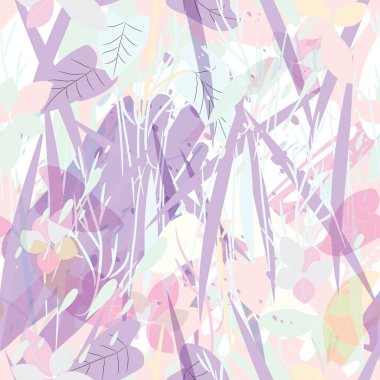 Ağaçlar, dallar, çimenler ve suluboya lekeli askeri kamuflaj dokusu.