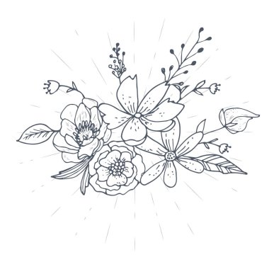 El buketi vektör çizimler bitkiler ile çizilmiş