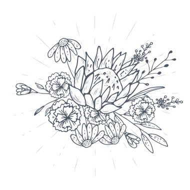 El buketi vektör çizimler bitkiler ile çizilmiş