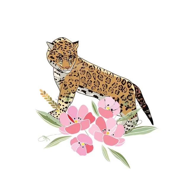 Estilo retro Ilustración con flores y animales — Foto de Stock