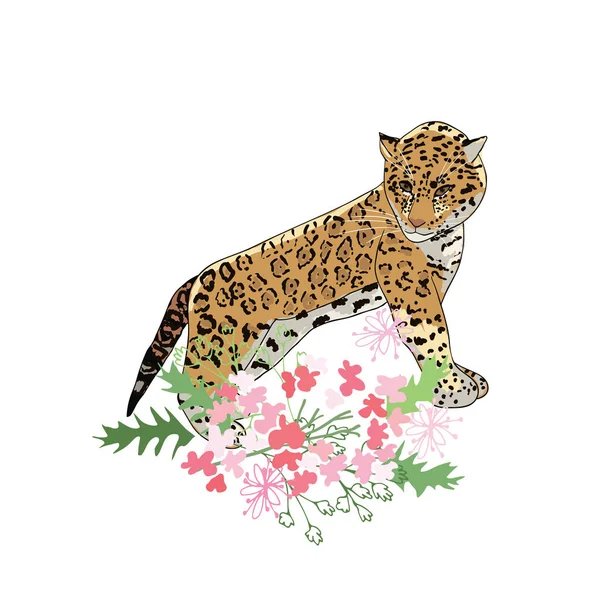 Retro style Illustration with flowers and animal — Stock Photo, Image