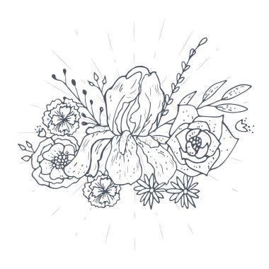 El buketi vektör çizimler bitkiler ile çizilmiş