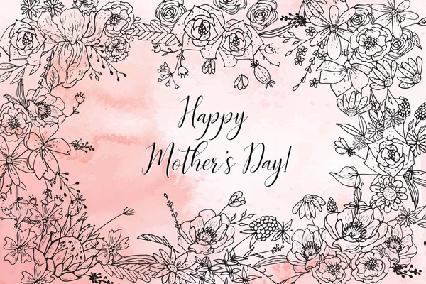Biglietto di auguri per la festa della mamma con bellissimi fiori in fiore — Vettoriale Stock