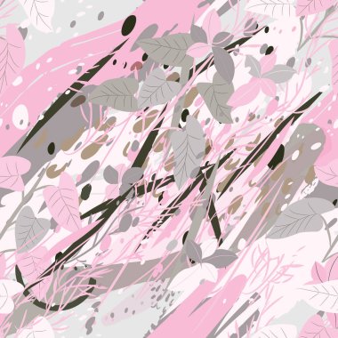 Ağaçlar, dallar, çimenler ve suluboya lekeli askeri kamuflaj dokusu.