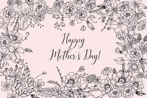 Biglietto di auguri per la festa della mamma con bellissimi fiori in fiore — Vettoriale Stock