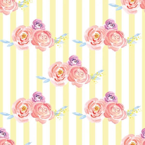 Hand-painted watercolor floral rose Pattern — Stock Photo, Image