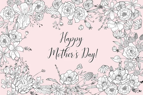 Anneler Günü tebrik kartı güzel çiçekli — Stok Vektör