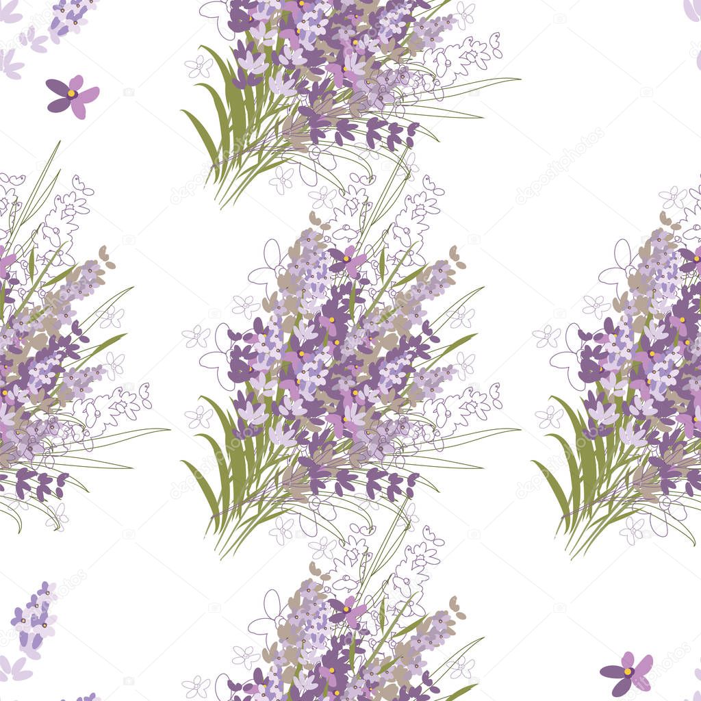 Seamless vector floral pattern with lavender flowers