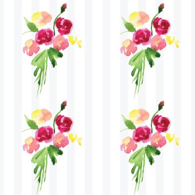 Çiçekli bir dalın elle boyanmış suluboya deseni Pembe Manolya çiçek bahar kartı