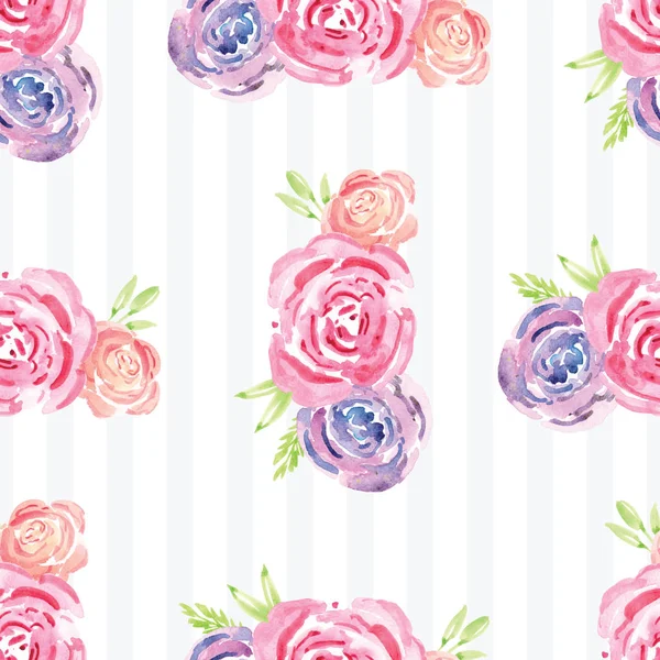 Met de hand geschilderde aquarel bloemen roos patroon — Stockfoto