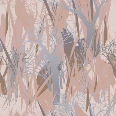 Ağaçlar, dallar, çimenler ve suluboya lekeli askeri kamuflaj dokusu.