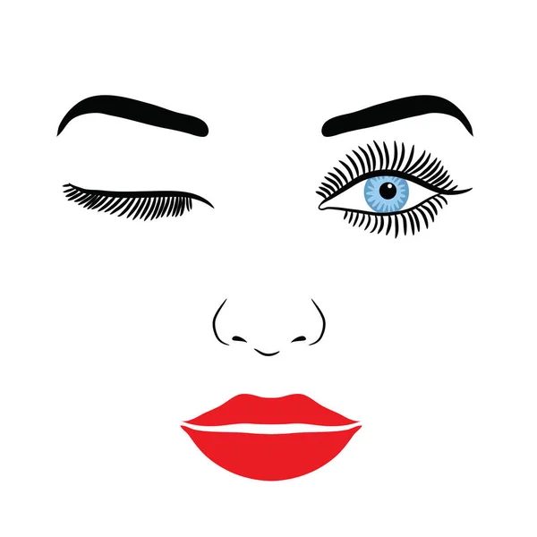 Female Face With Make-up Eyelashes, Eyes And Lips On A White Background — Stock Vector