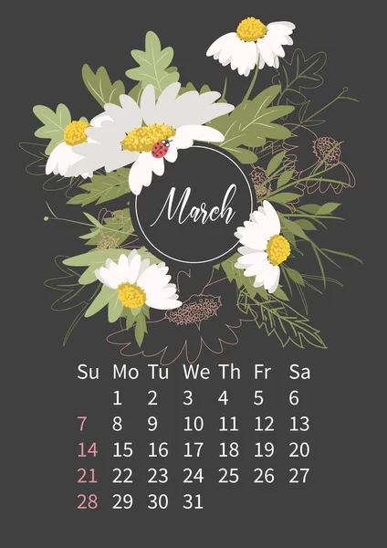 Calendario de flores 2021 con ramos de flores — Vector de stock