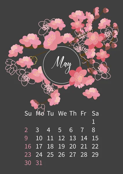 Calendario dei fiori 2021 con mazzi di fiori — Vettoriale Stock