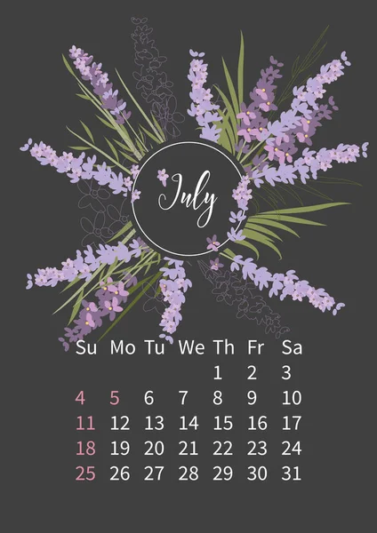 Bloemenkalender 2021 met boeketten bloemen — Stockvector