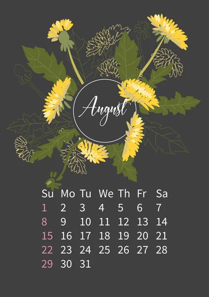 Calendario de flores 2021 con ramos de flores — Vector de stock