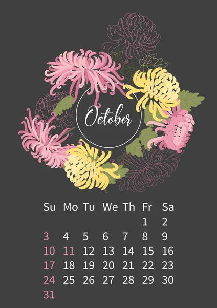 Calendrier des fleurs 2021 avec bouquets de fleurs — Image vectorielle
