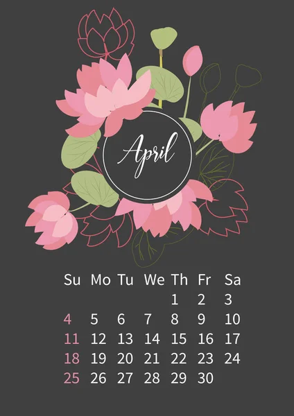 Calendario de flores 2021 con ramos de flores — Vector de stock