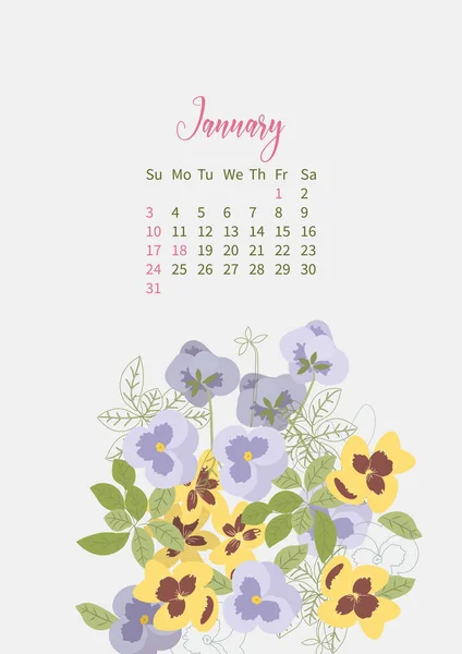 Calendário de flores 2021 com buquês de flores — Vetor de Stock