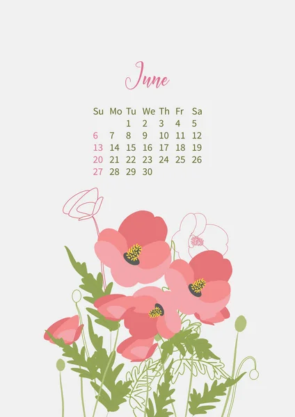 Calendario de flores 2021 con ramos de flores — Vector de stock