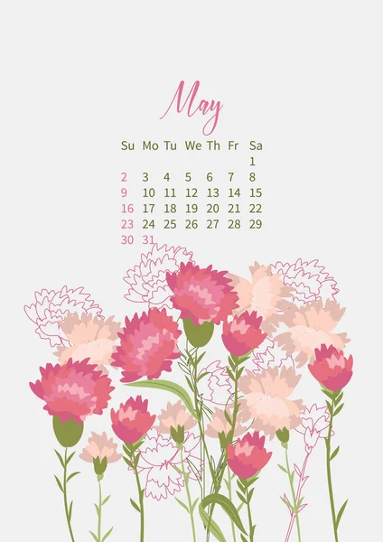 Λουλούδι Ημερολόγιο 2021 με ανθοδέσμες από λουλούδια — Διανυσματικό Αρχείο