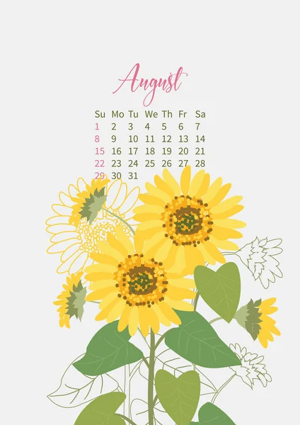 Λουλούδι Ημερολόγιο 2021 με ανθοδέσμες από λουλούδια — Διανυσματικό Αρχείο