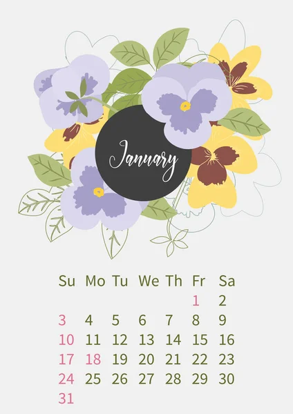 Calendario de flores 2021 con ramos de flores — Vector de stock